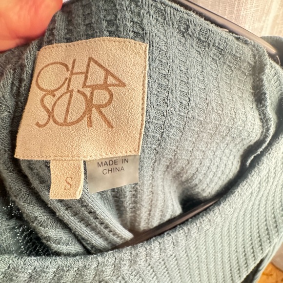 CHASER Long Sleeve Thermal Top Waffle Knit Button Cuff Green Blue Size Small - Picture 10 of 10